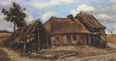 Vincent Van Gogh Cottage with Decrepit Barn and Stooping Woman (nn04)